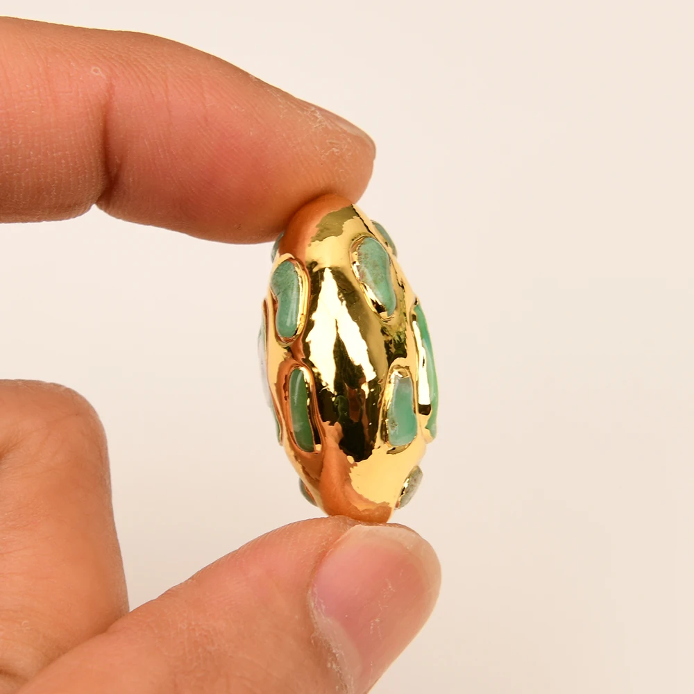 APDGG Wholesale 5 Pcs Natural Chrysoprase Oval Egg Shape Eye Beads Gold Plated For Jewelry Making DIY