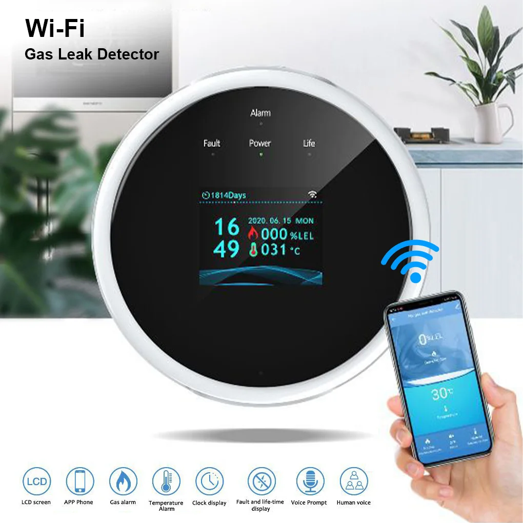 Tuya WiFi GAS LPG Leak Sensor alarm Fire Security detector APP Control Safety smart home Leakage sensor support smart life app tuya wifi combustible gas leak sensor 433mhz wireless natural gas leakage detector home kitchen security alarm smart life app