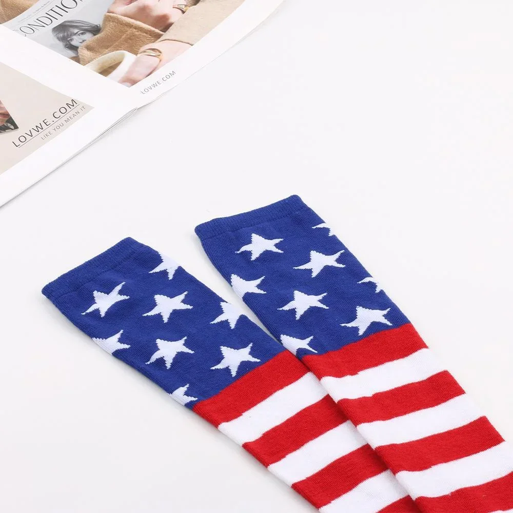 Star Spangled Banner Socks American Flag Stockings USA Star Socks for Women Over Knee Socks