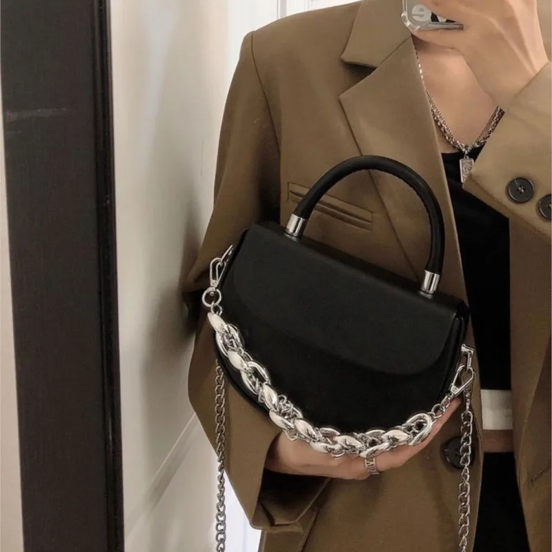 JIAERDI Retro Handle Saddle Bag Purse Women Vintage Pu Leather Chain Chic Black Messenger Bag Female Casual Crossbody Bags New
