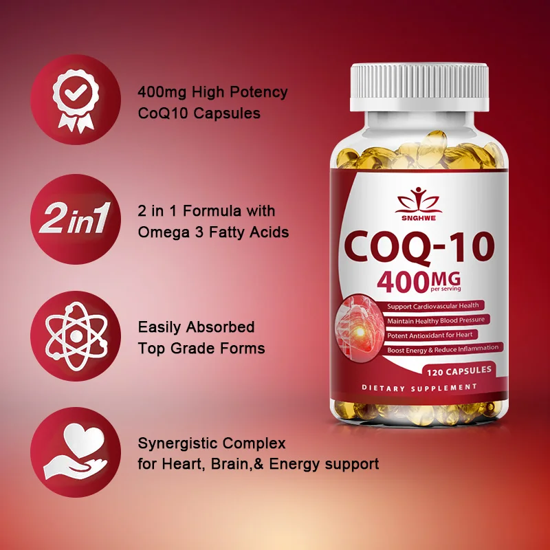 Coenzyme Q10-400 mg with PQQ&L-Carnitine, Ultra High Absorption COQ10,Support Heart Function, Protect Heart Health Supplement