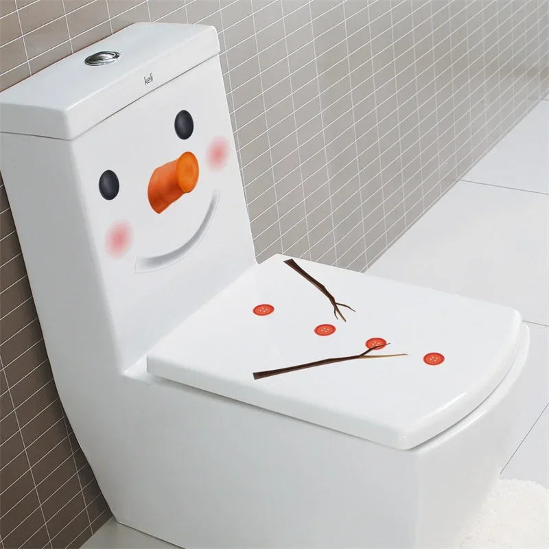 Snowman Christmas Toilet Stickers PVC Self-adhesive Waterproof 5 Types Wall Sticker Bathroom Decals Mural for Xmas Decoration 4
