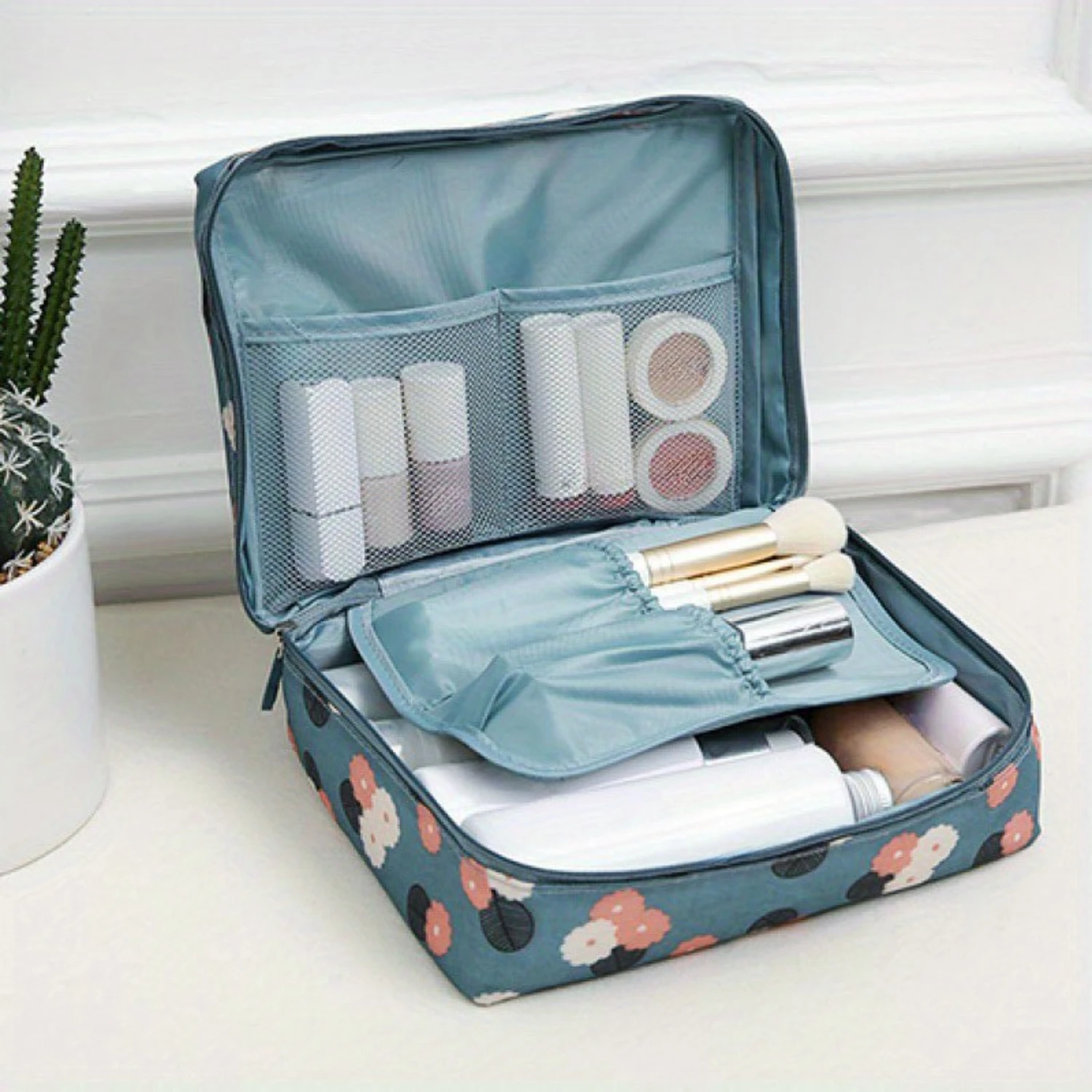 1pc Extra-Large Stylish Square Cosmetic Bag - Ultimate Travel Organizer with Durable Toiletry Case & Multiple Compartments for E 2