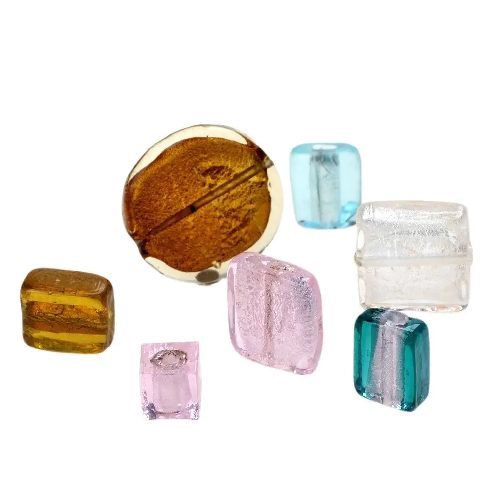 

4-16pcs/lots Of Square Glass Lamp Beads Silver Foil Multicolor Necklace Bracelet Earrings Jewelry Making Hand Craft DIY