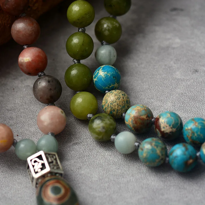 New 108 Beads Mala Matte 8MM Natural Stones Reiki Charm Tassel Necklaces Knotted Meditation Yoga Necklace