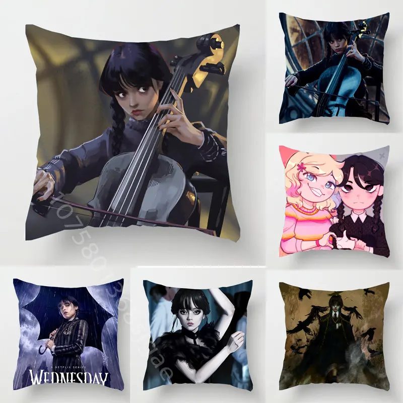 

American Movie TV Wednesday Addams Pillow Case Sofa Cushion Cover Car Office Waist Throw Pillows for Home Living Room Decoration