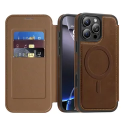 Wireless Charging Retro Leather Flip Wallet Case with Card Slots and Magnetic Closure - IP Air (Coffee)