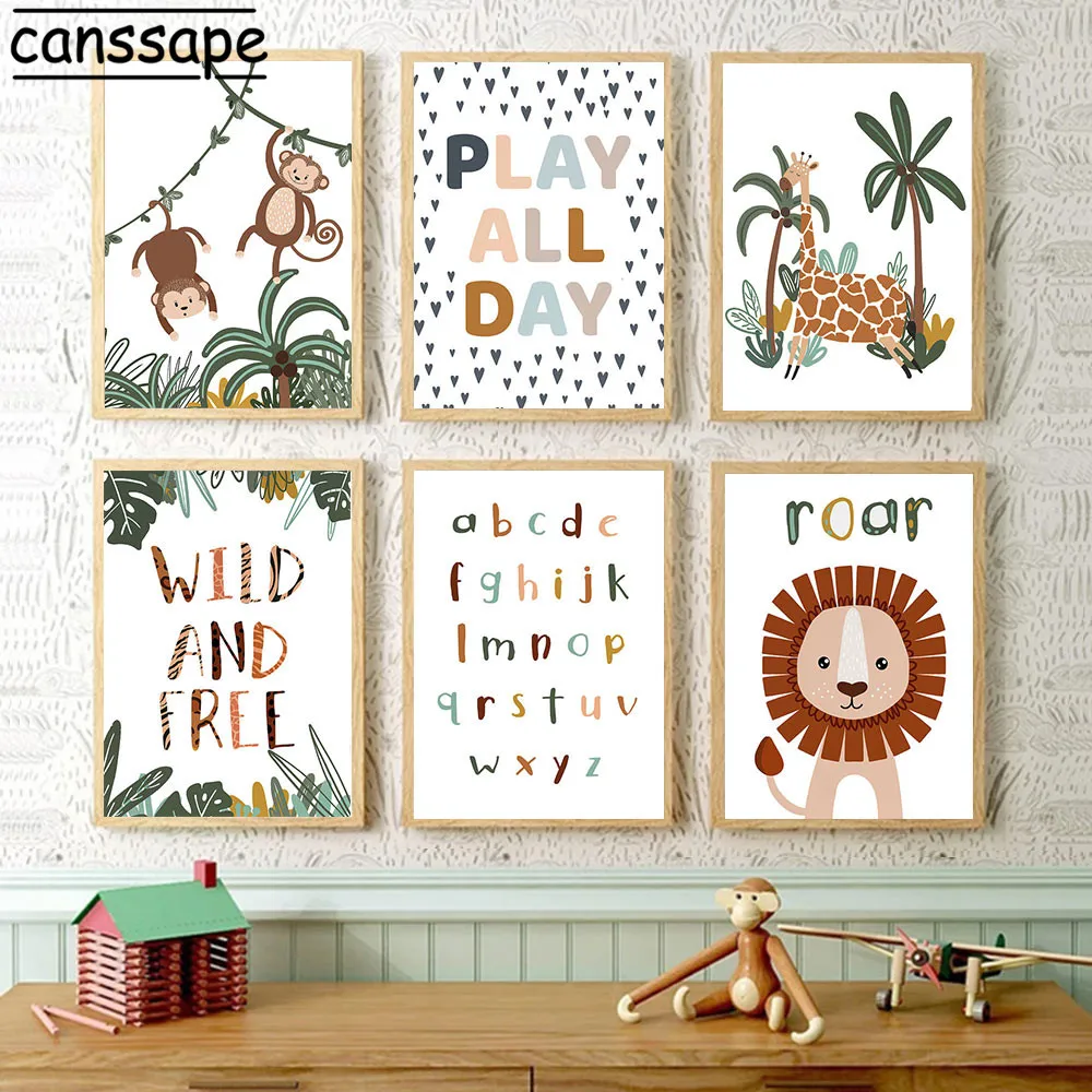 

Monkey Lion Wall Art Poster ABC Paintings Woodland Animals Canvas Painting Nordic Posters And Pritns Baby Kids Room Decoration