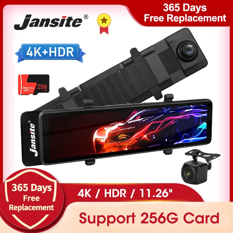 Jansite1126inchDualDashCamCarDVRRearviewMirror4KUHD3840