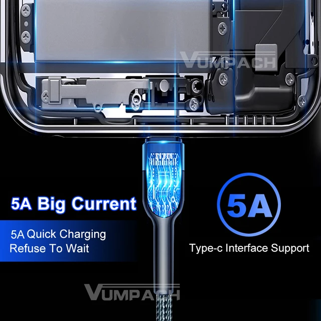 Cable usb c rápido tipo c cable de datos de carga rápida cargador para Samsung s21 xiaomi Vivio Iphone 16 15 Cable de carga Huawei 3