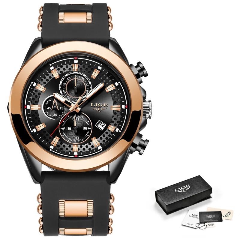 2022 LIGE New Fashion Mens Watches Top Brand Luxury Silicone Sport Watch Men Quartz Date Clock Waterproof Wristwatch Chronograph 