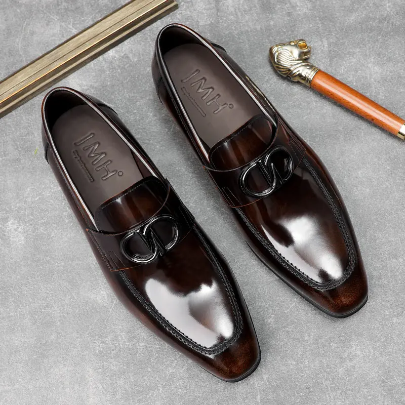 Spring low-help lazy cowhide one foot in leather shoes style man foot loafers easy to drive to wear mens leather dress shoes