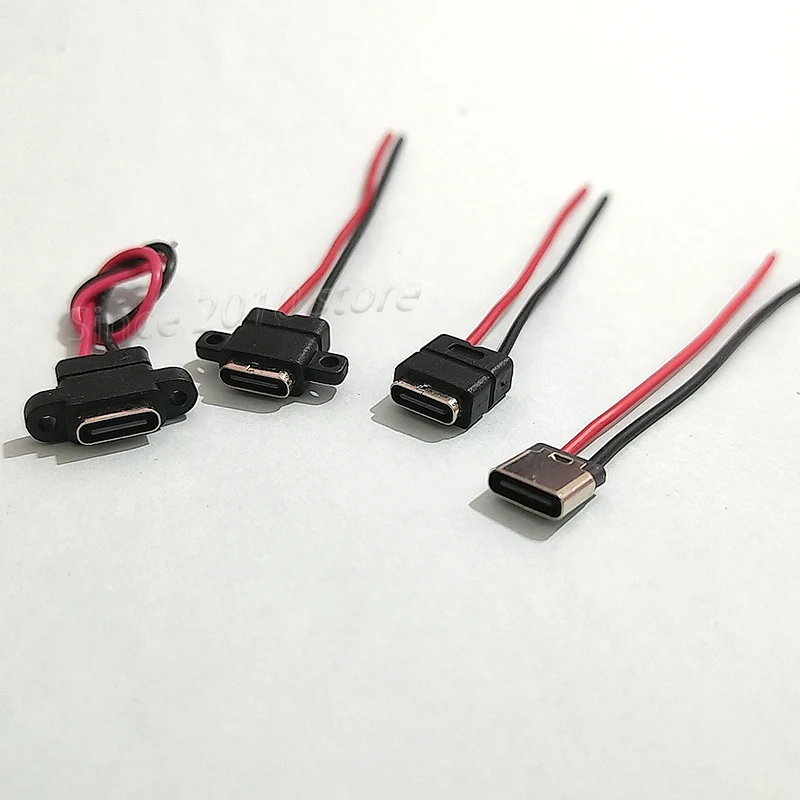 5 Stück USB-C Typ-C Buchse Anschluss Steckdose Typ-C Buchse Lötdraht 2-polig USB-C Ladeanschluss Buchse Wasserdicht – Detail 8