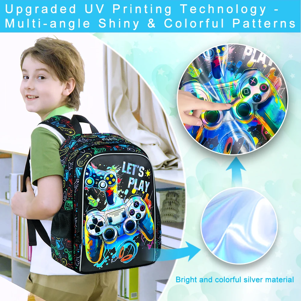 3PCS Dinosaur Backpack for Boys, 16" Kids Bookbag and Lunch Box, Preschool Backpacks for Elementary Students 3