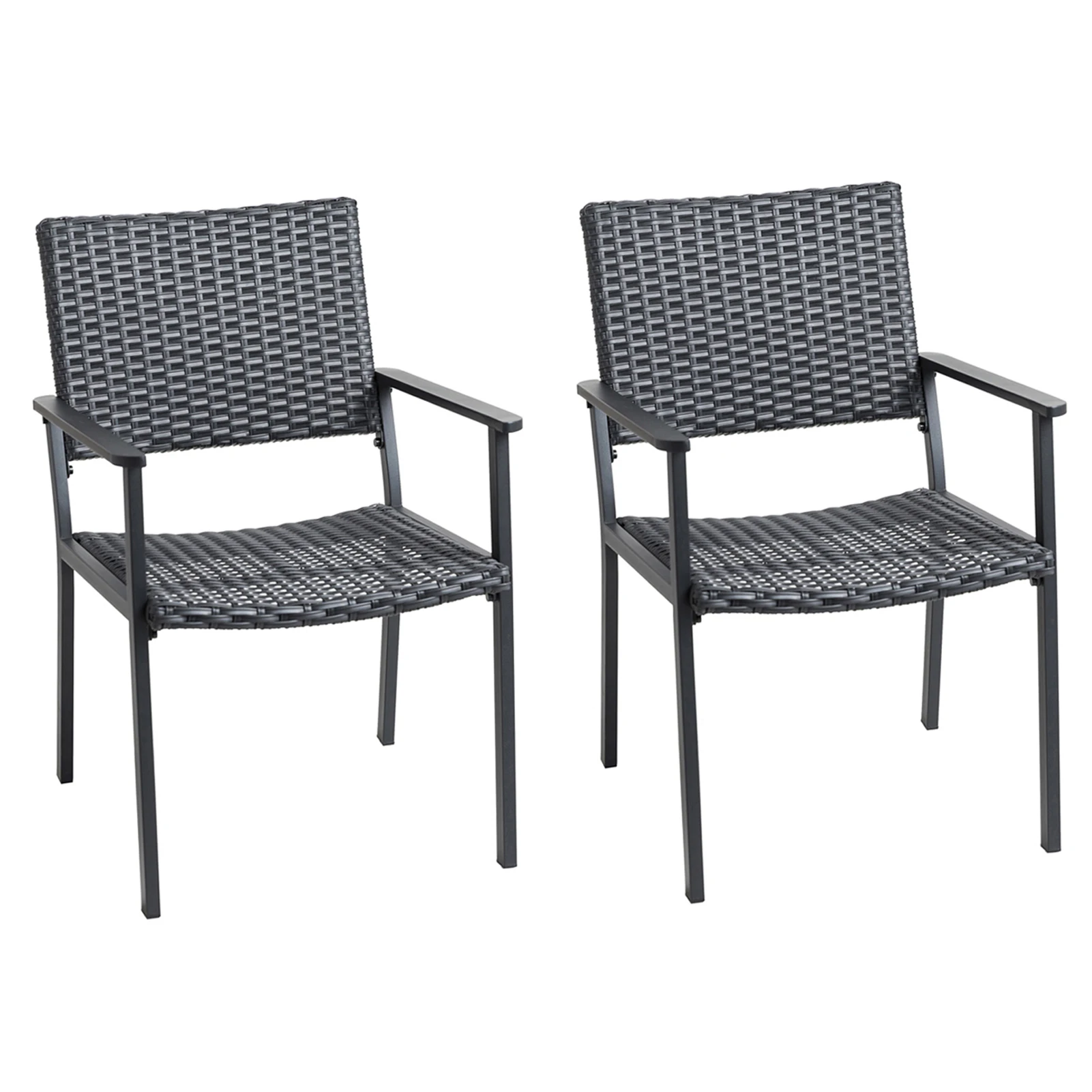 Set of 2 Outdoor  All Weather Wicker Dining Chairs for Outside Patio Tables, Metal Frame