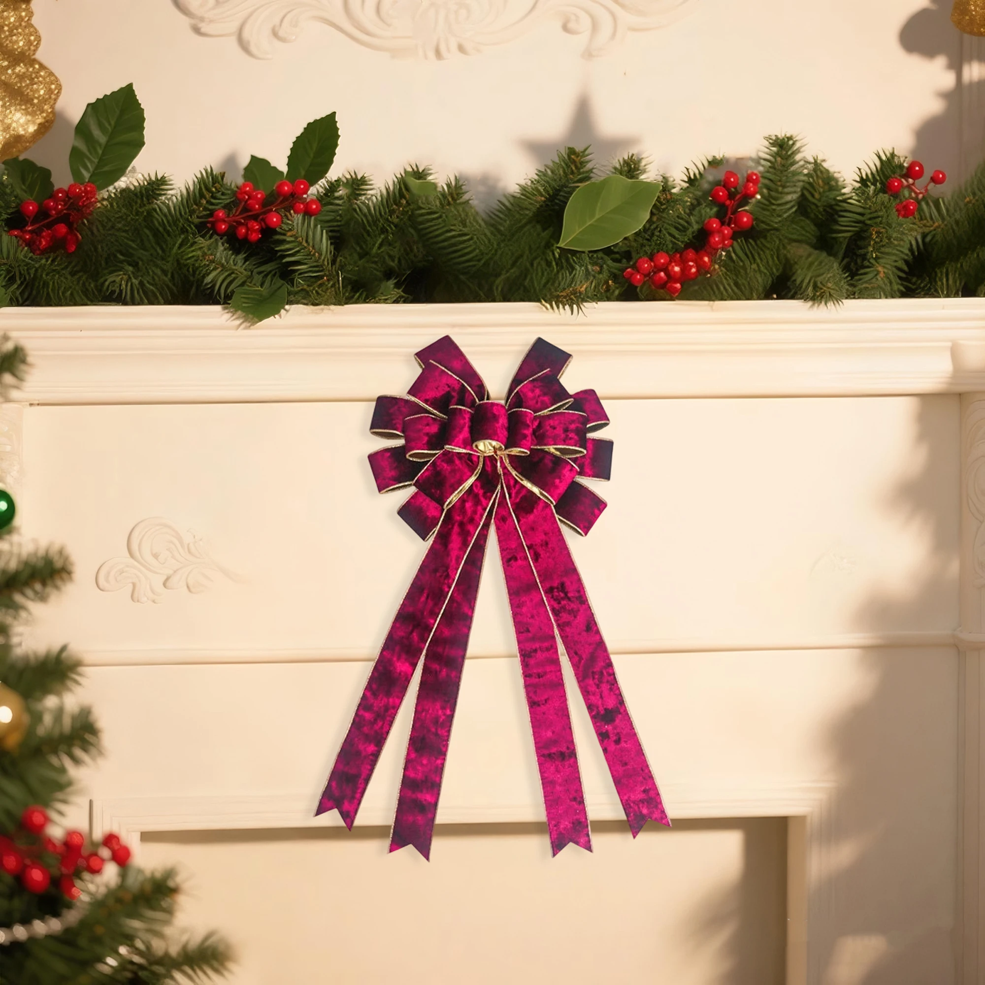 Red Velvet Christmas Tree Topper Bow Large Holiday Decoration Ornament for Home Office Party Festive Decor