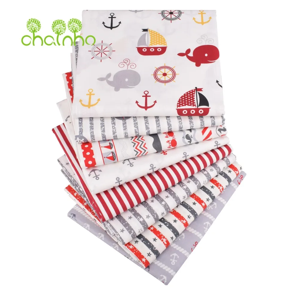 Chainho,Printed Twill Weave Cotton Fabric,DIY Quilting Sewing Material,Handmade Textile,Patchwork Cloth,Ocean Series,25C21