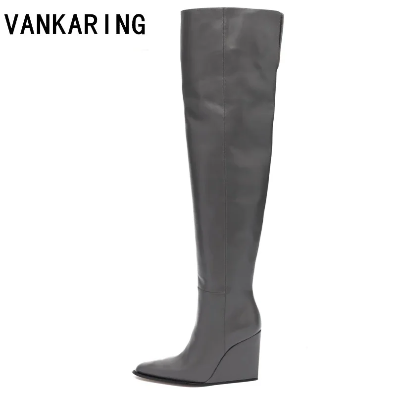 

soft leather slim lady over the knee high boots for women wedges women's fashion autumn winter thigh high boots shoes woman boot
