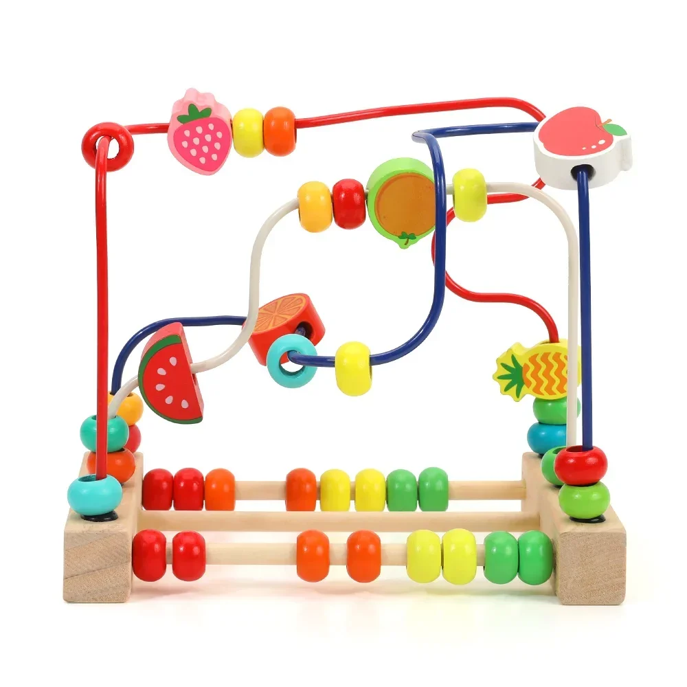 Children's Wooden Toys Cartoon Fruit Beads Puzzle Counting Learning Puzzle Circles Montessori Toys Baby Early Education Maze 3