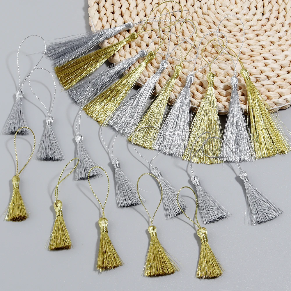 30 pcs/Pack Gold Silver Color Tassels Polyester Silky Fringes with Cord Loops for DIY Bookmark Jewelry Craft Handmade Materials tassel fringe mini tassels bookmark tassels silky floss tassels leather tassels fluorescent tassels tassel accessories tassel decoration