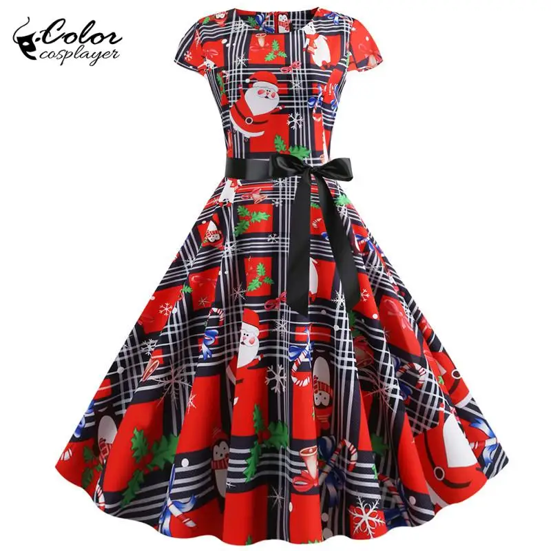 

Color Cosplayer Vintage Christmas Dress Women Party Cosplay Costume Carnival Robe Xmas Adult Clothing Fantasia Holiday Dress