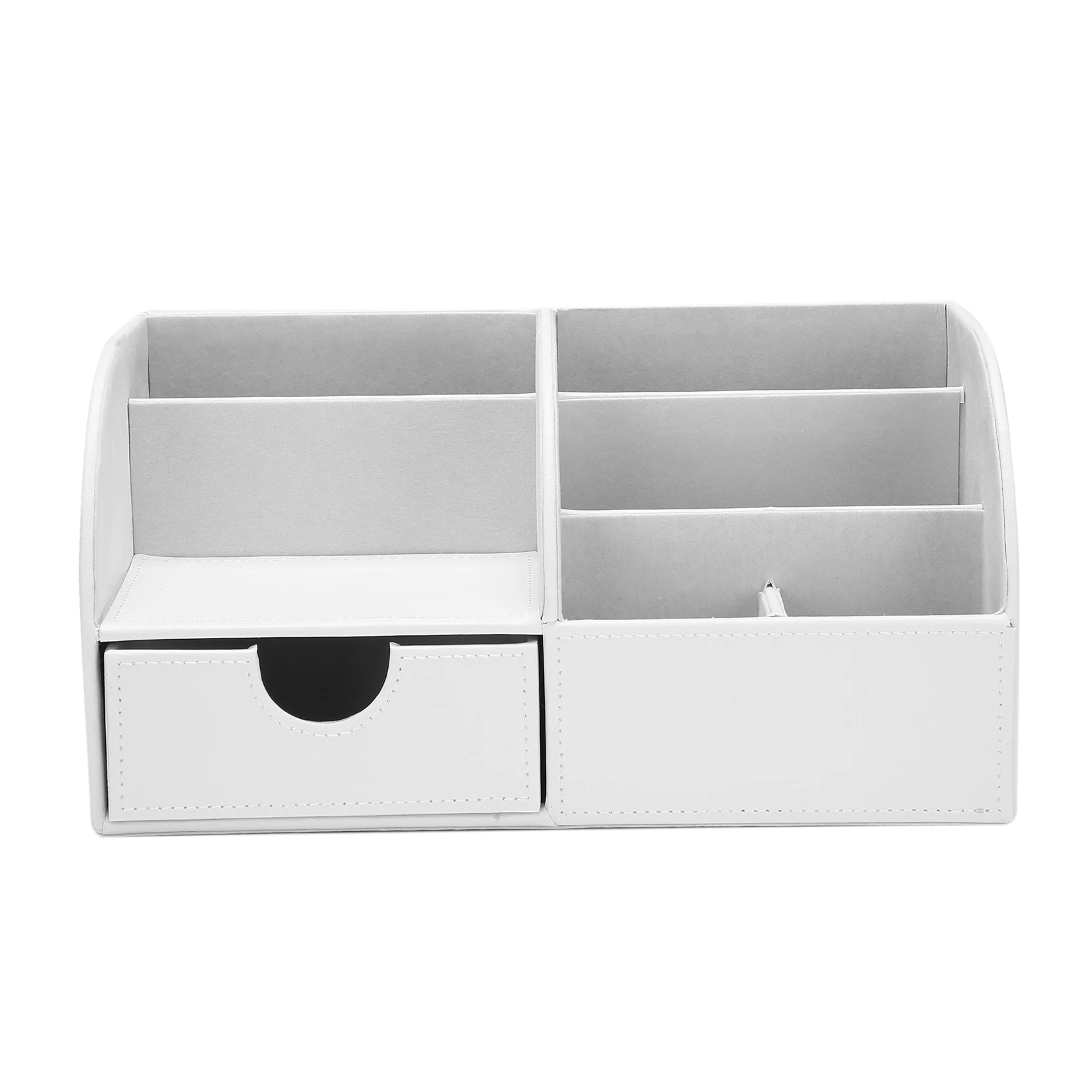 

PU Leather Multifunctional Desk Organizer Storage Box - Business Card/Pen/Phone/Stationery Holder (Half PU-White)