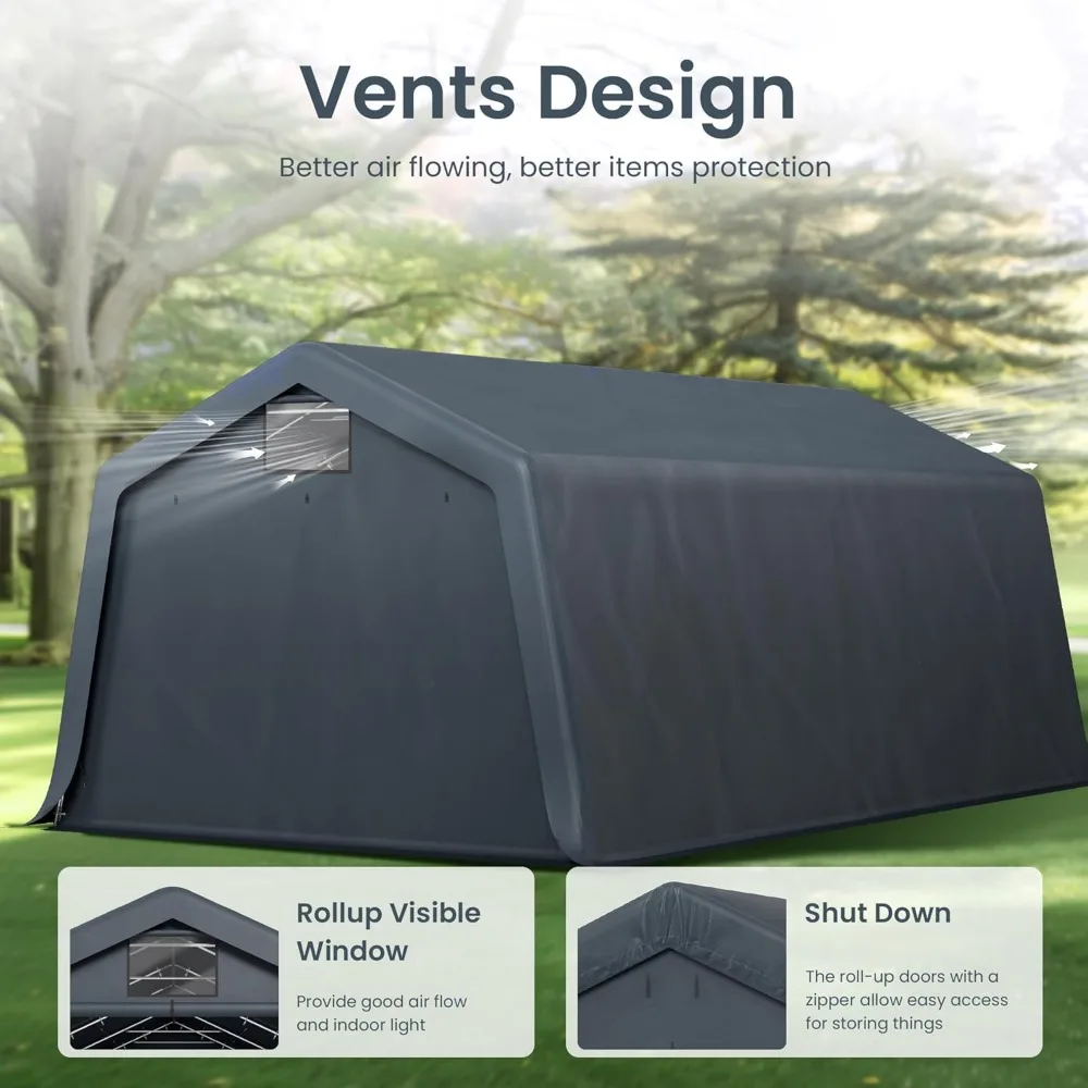 Carport ， 13'X22'X9.6' Outdoor Portable Storage Shelter Shed Garage With Roll Up Zipper Doors & Vents Carport For Motor