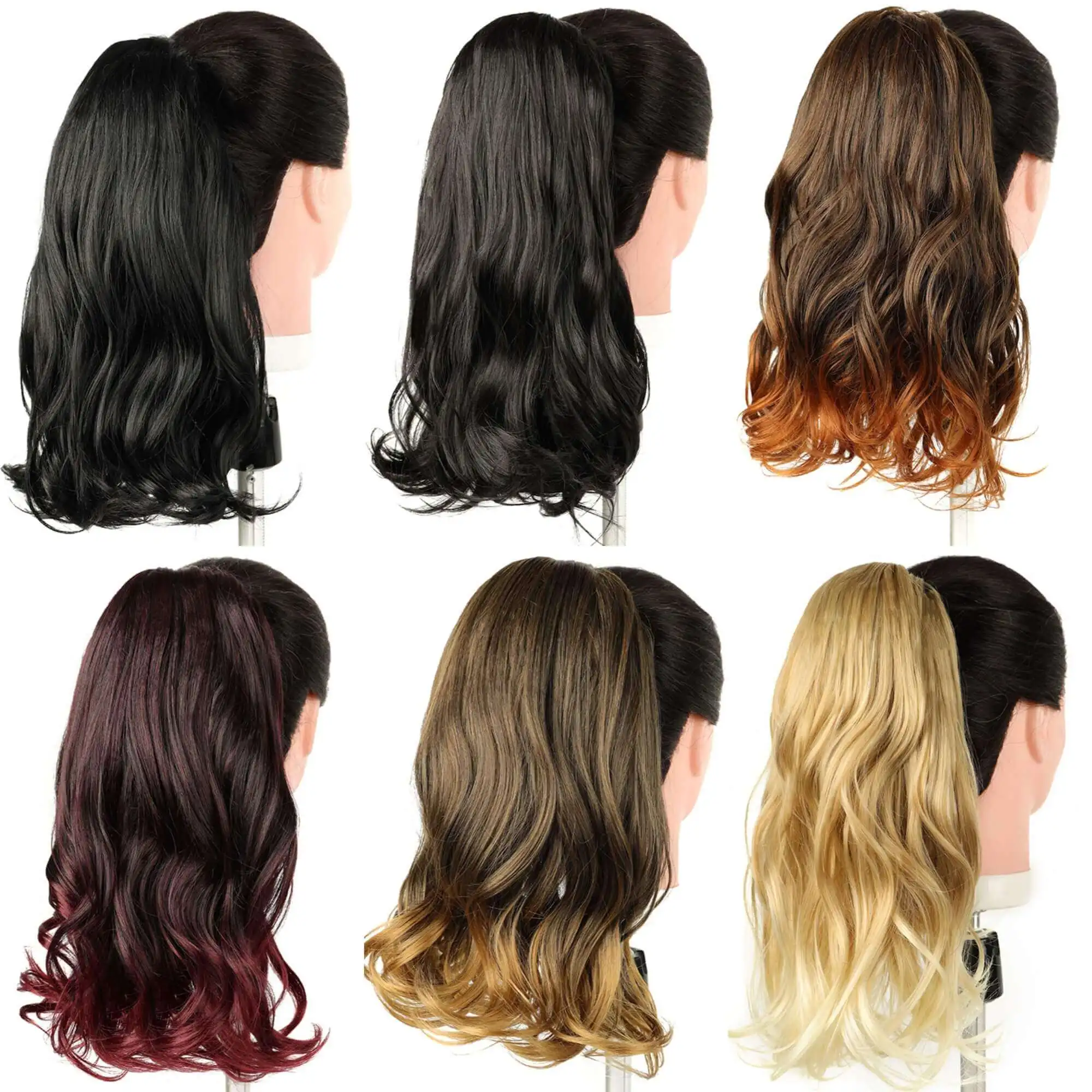 16 Inch Synthetic Curly Wave Claw-On Ponytail Wavy Body Wave Hair Extension Clip Realistic Quick Hair Style Change