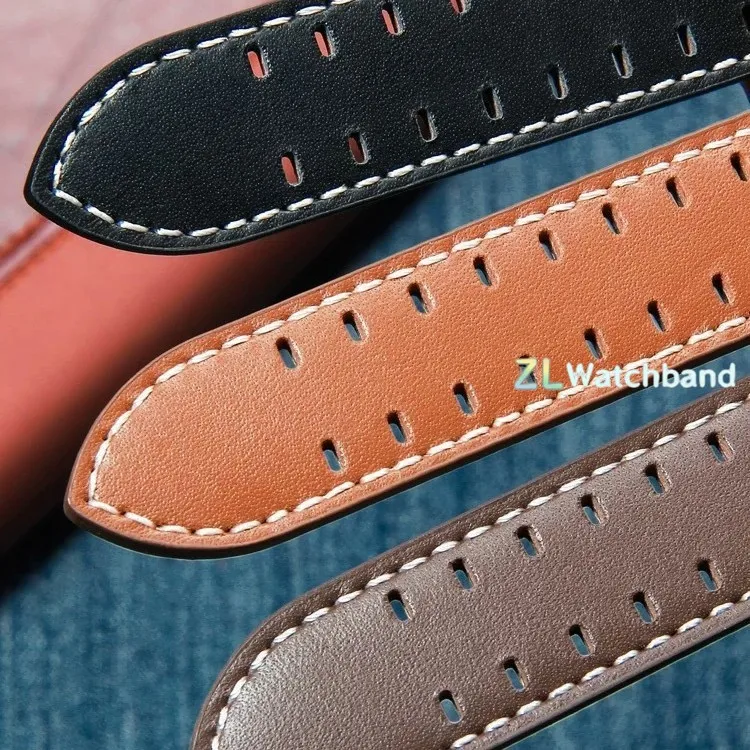 Vintage Genuine Leather Watchband with Rivet Detailing, 20mm/22mm