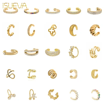 ISUEVA 1PC Gold Plated Clip Earrings for Women CZ Zircon Fake Piercing Ear Cuff Women's Earrings 2023 Fashion Jewelry Wholesale