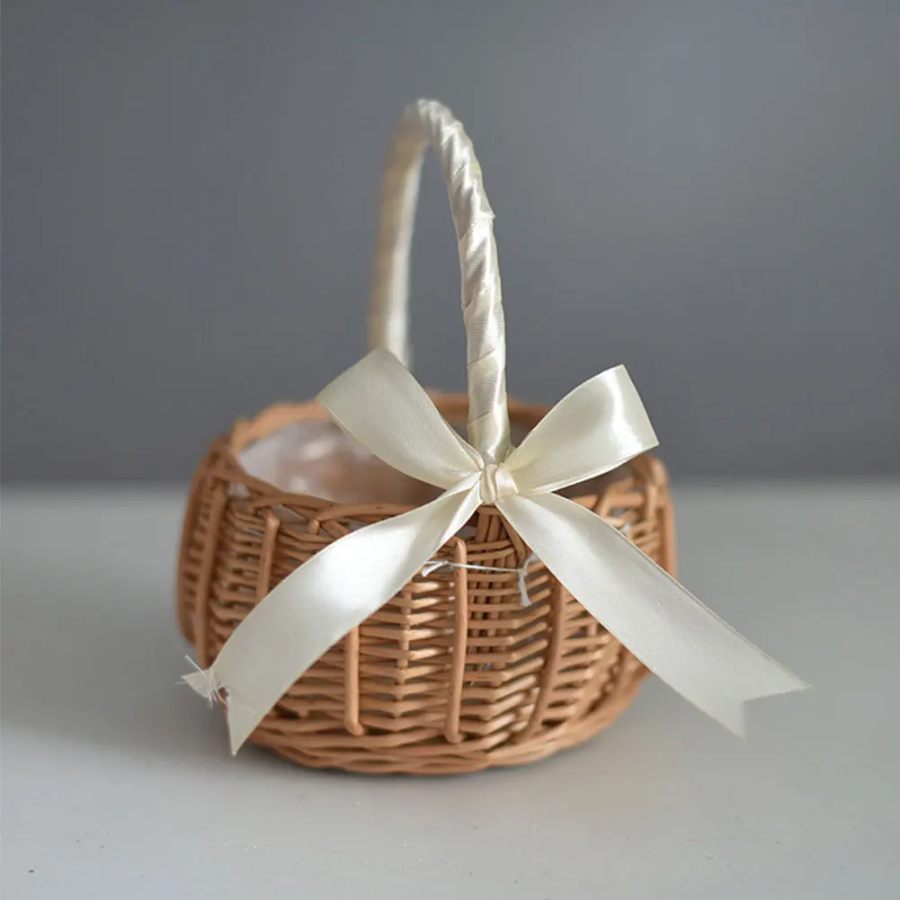 Woven Storage Basket with Handle Wicker Rattan Flower Basket Candy Storage Basket for Home Wedding Decor