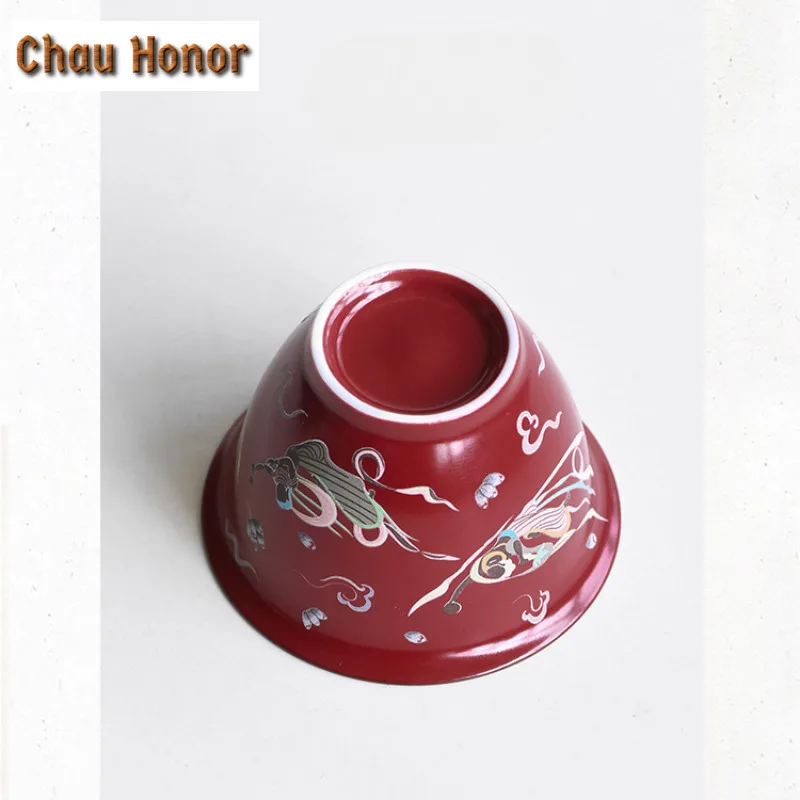 110ml Dunhuang Apsaras Red Coarse Pottery Gaiwan Zen Tea Tureen Tea Bowl With Lid Kit Tea Brewing Cover Bowl Teaset Drinkware