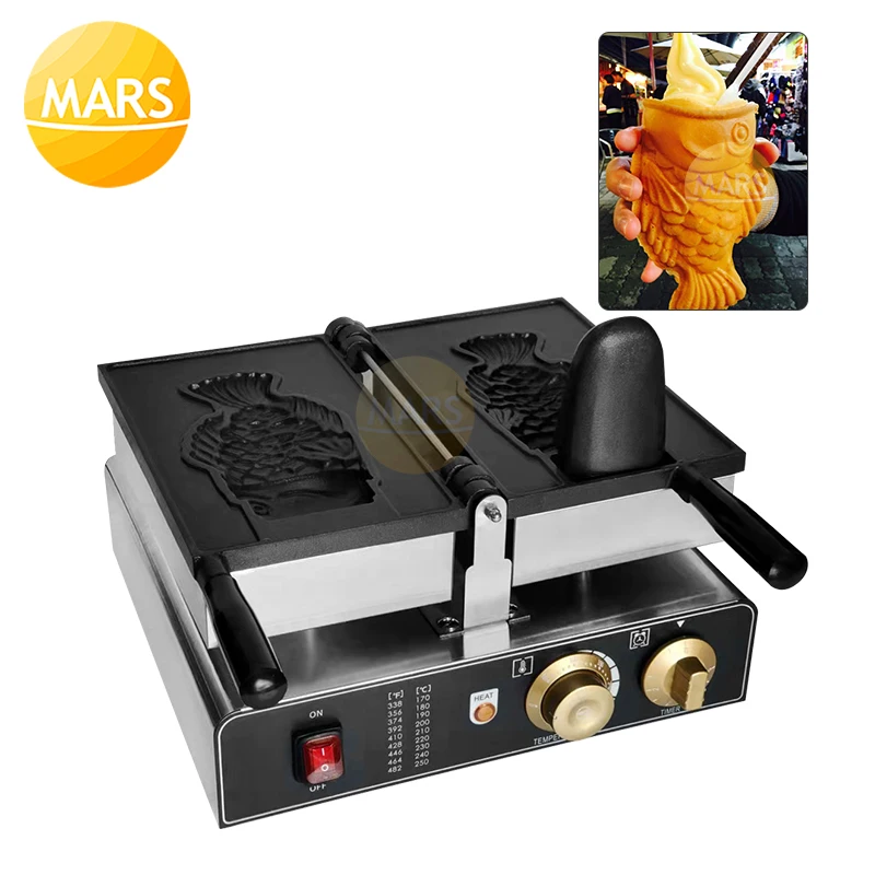 

Commercial Open Mouth Taiyaki Machine Ice Cream Cone Maker Fish Shape Waffle Cake Baker Electric Oven Snack Equipment