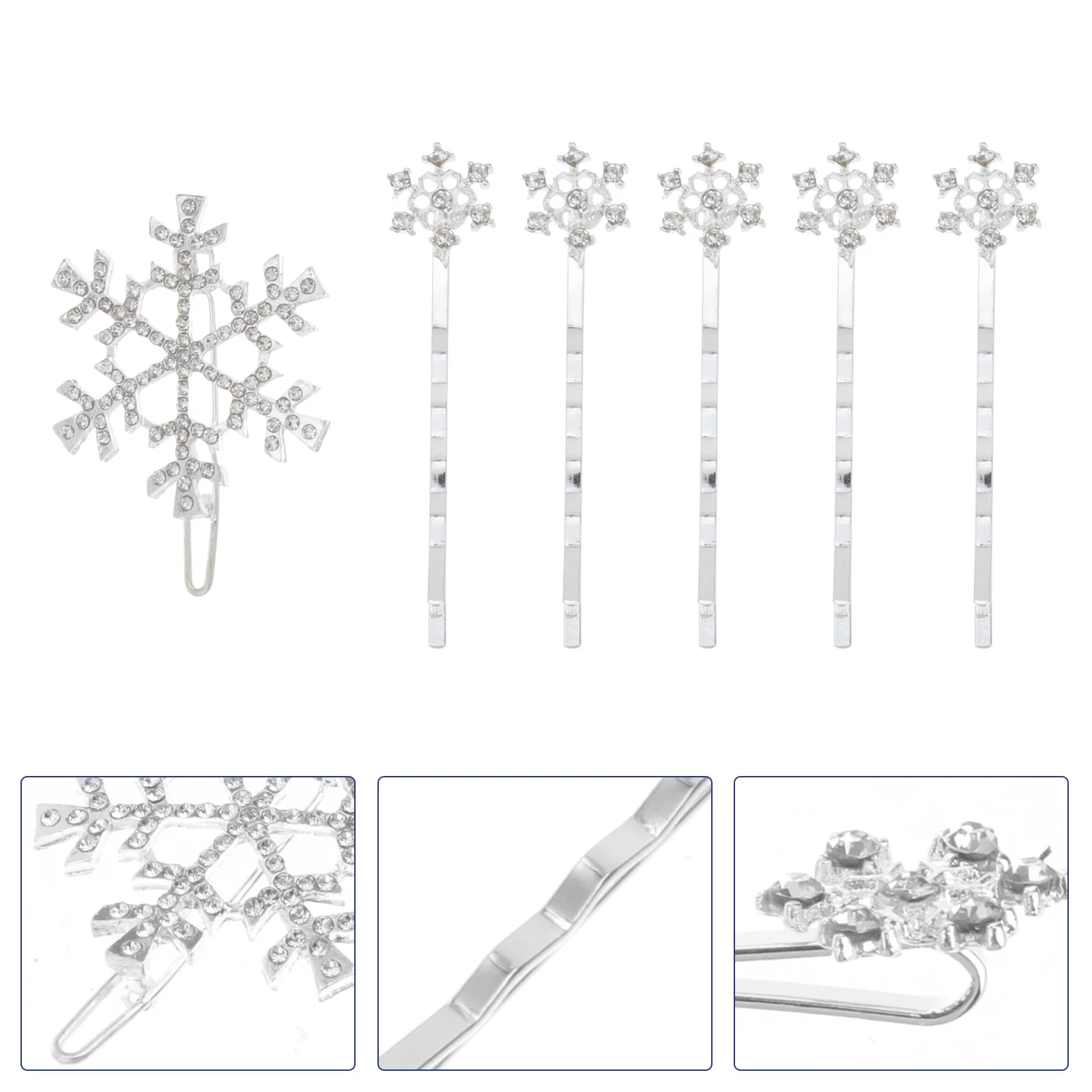 

6pcs Snowflake Hair Clips Rhinestone Hair Winter Snow Bobby Ladies Hair Styling Clips Barrettes White