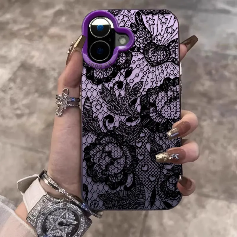 French Dark Lace Flower Frosted Acrylic Phone Case