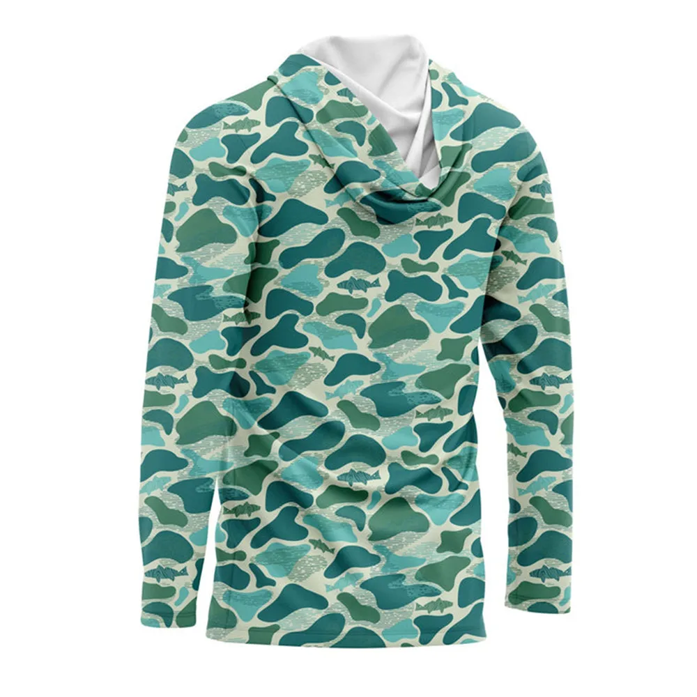 Men Fishing Apparel Cap T-shirt Long Sleeve Tech Hoody Shirt Summer Outdoor Running Fish Green Camisa Racing Clothing