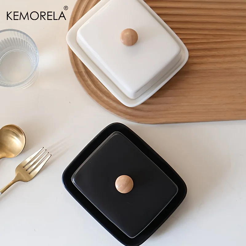 KEMORELA Ceramic Butter Dish Lid Rectangular Sealable Cheese Storage Box