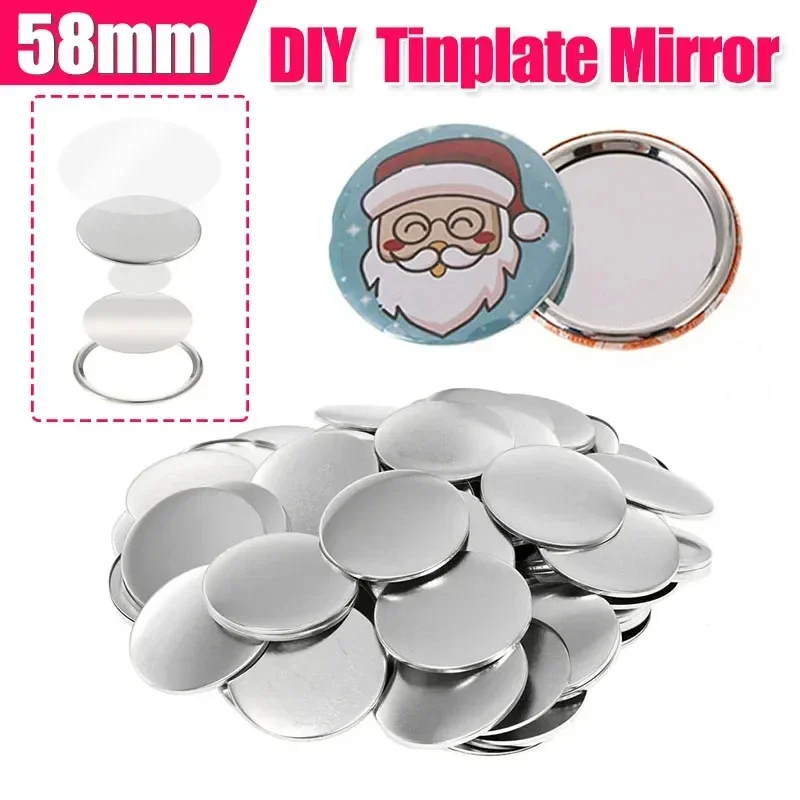 100PCS 58mm DIY Making Mini Tinplate Mirror Parts Portable Pocket Mini Round Mirror for Badge Button Maker DIY Accessories badge parts button making supplies