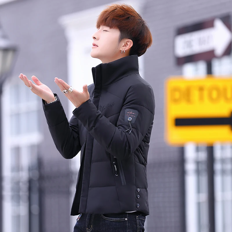 Casual 2023 Autumn Winter Cotton Padded Jacket Men's Slim Fit Solid Stand Collar Puffer Coat Streetwear Warm Parkas Top Clothing