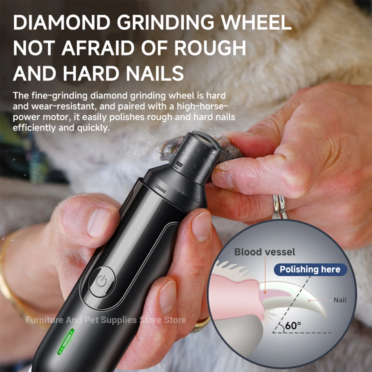 Electric Dog Nail Grinder Pet Nail Clipper USB Rechargeable Pet Nail Trimmers Painless with Polisher Wheel for Small/Large Pets 3
