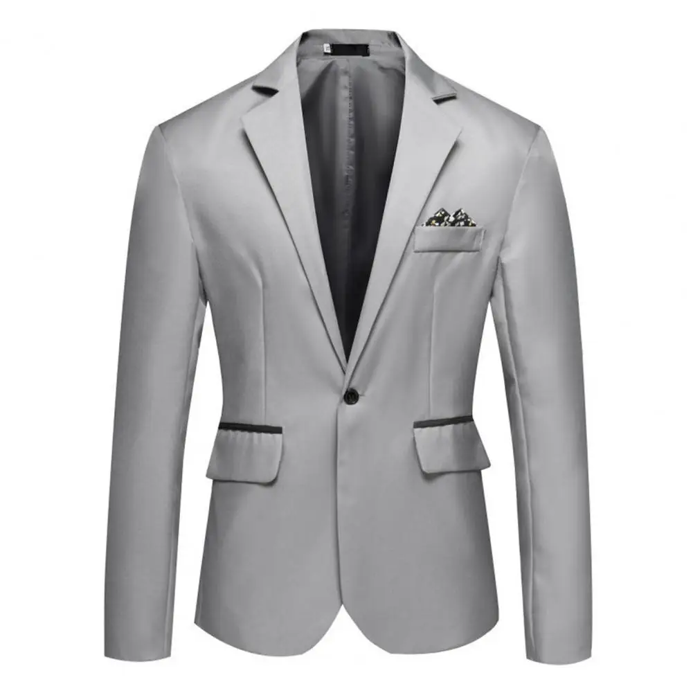 

Men Suit Jacket Elegant Men's Slim Fit Wedding Suit Jacket Formal Business Style with Single Button Cardigan Turn-down Collar