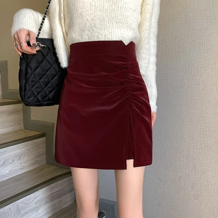 PLAMTEE PU Mini Bodycon Skirts Women Split Sexy New Summer Chic Gentle 2022 High Waist Lady Office Wear Solid Hot OL Fashion black pencil skirt