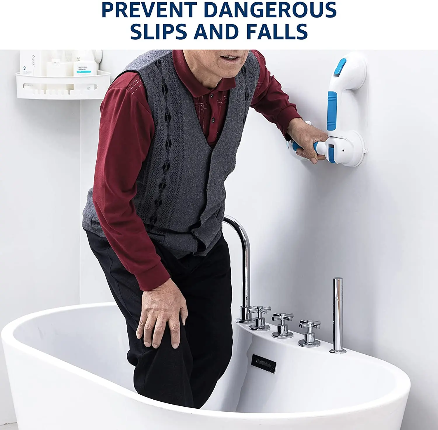 

Shower Bathroom Wall Mounted Handle Balance Assist Locking Non-slip Dual Safety Plastic L-shaped Suction Cup Grab Bar