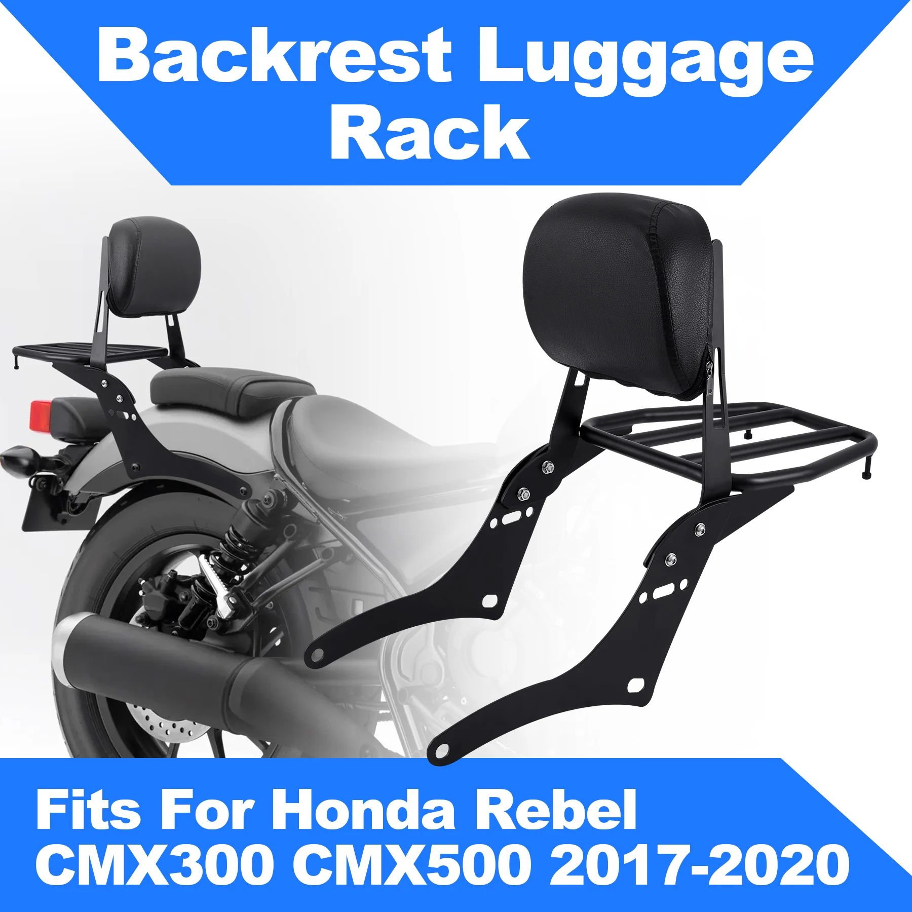 Samger Backrest Sissy Bar With Comfortable Pad And Luggage Rack For Honda Rebel 500 CMX300 CMX500 CMX 300 500 2017-2023 2021