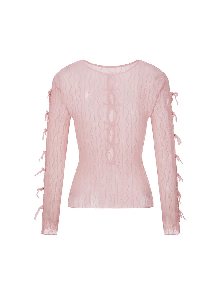 Elegant Long Sleeve Bowknot T-Shirts for Women