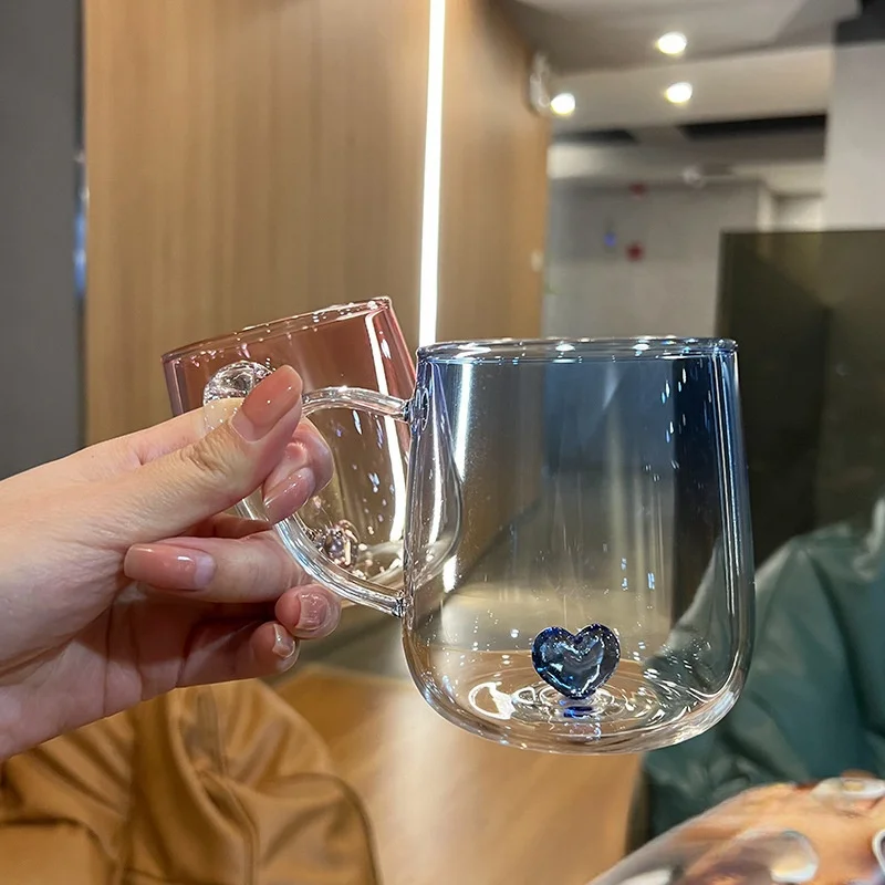 400mL 3D 사랑 그라디언트 투명 유리 커피 머그잔 우유 주스 커플 쌍 컵 레이디 사무실 오후 차 파티 홈 Drinkware