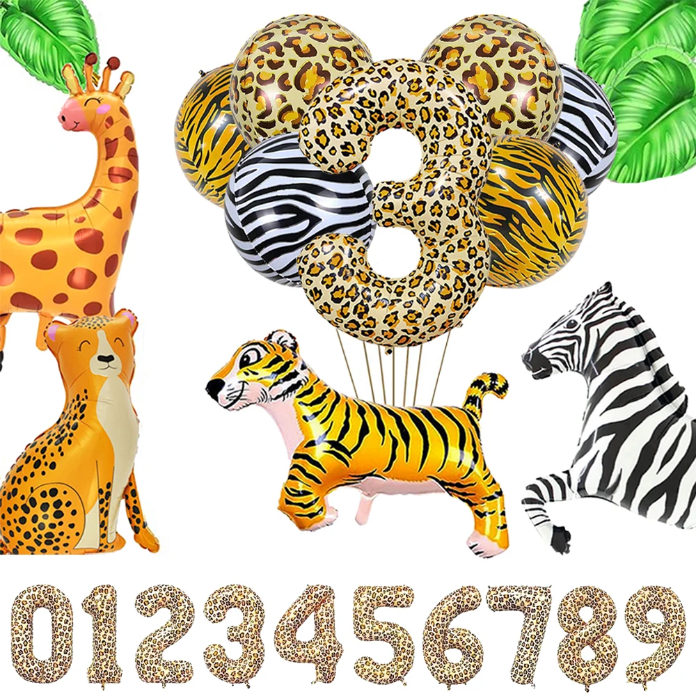 Jungle Safari Birthday Party Decoration Animal Foil Balloon 32In Number Balloon For Kids Safari Wild One Birthday Party Supplies
