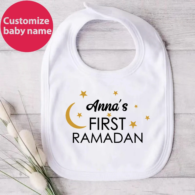 

New Custom Name First Eid/Ramadan Baby Bibs Newborn Baby Eid Mubarak Bib Muslim Islamic Holiday Baby Boys Girls Shower Gifts