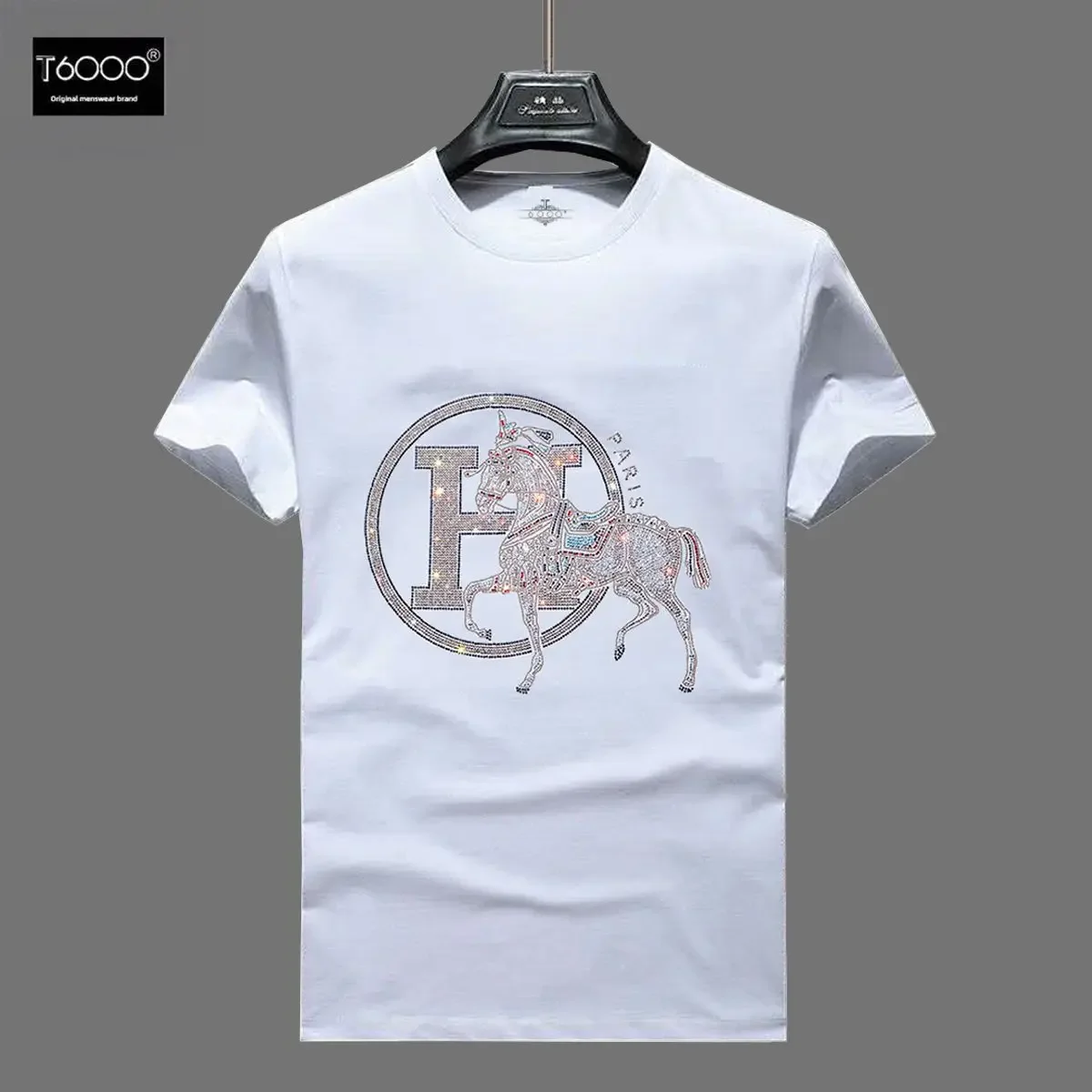 

Cotton Hot Diamond T-shirt Man, The New Handsome Large Size High-end Men's Summer Short-sleeved T-shirt, Heavy Graphics T-shirt