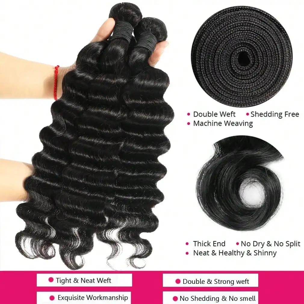 Unprocessed Brazilian Virgin Remy Hair Bundles Natural Black Loose Deep Wave Curly Human Hair Extensions for Women 4